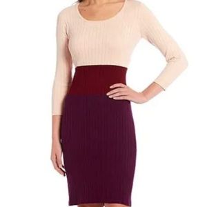 Calvin Klein Woman 3/4 Sleeve Scoop Neck Color Block Sweater Dress  Size: L